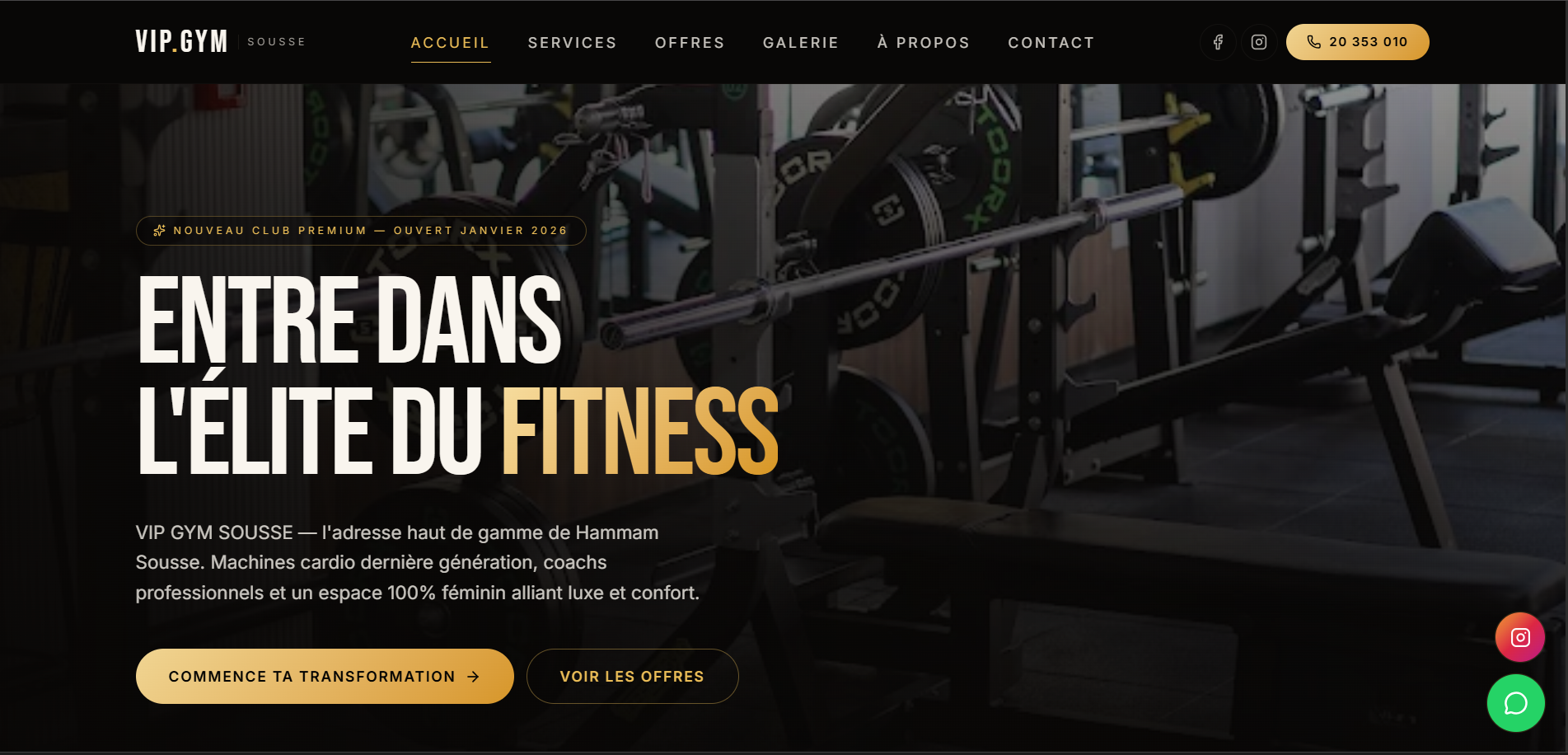 VIP Gym Sousse website — real screenshot